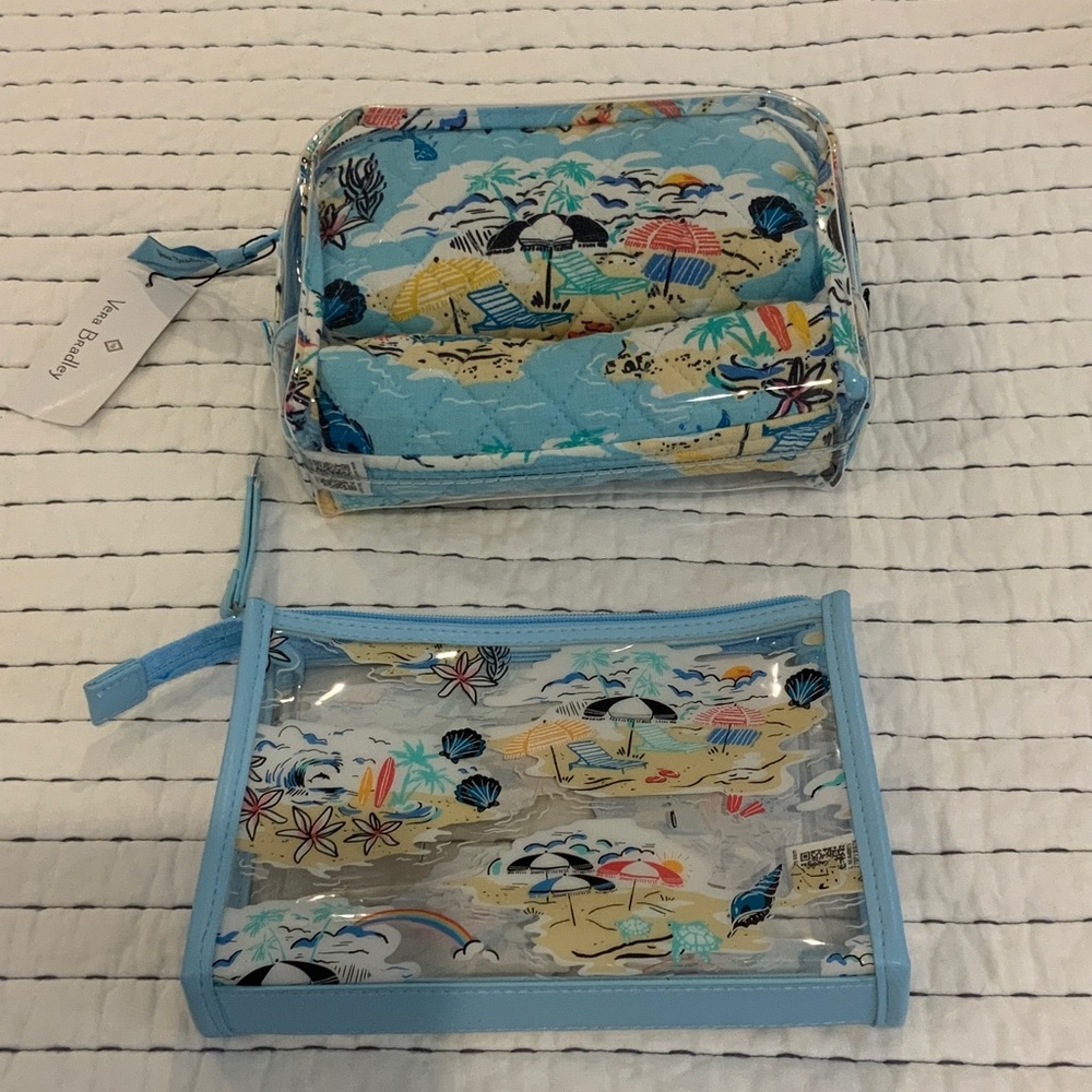 Blue Beach Print Cosmetic Bags Set